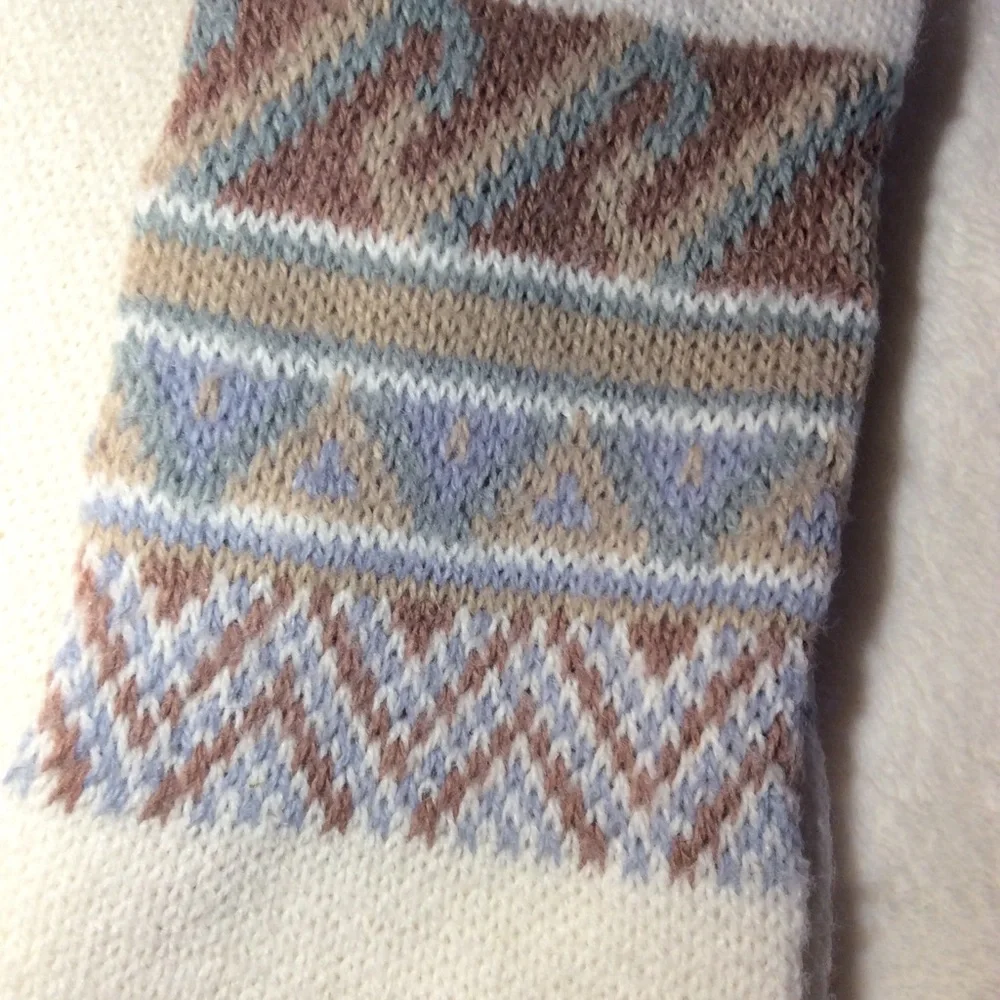 Vintage Hansen Knit Nordic Patterned Scarf Ivory Tan Gray Green - Picture 7 of 7